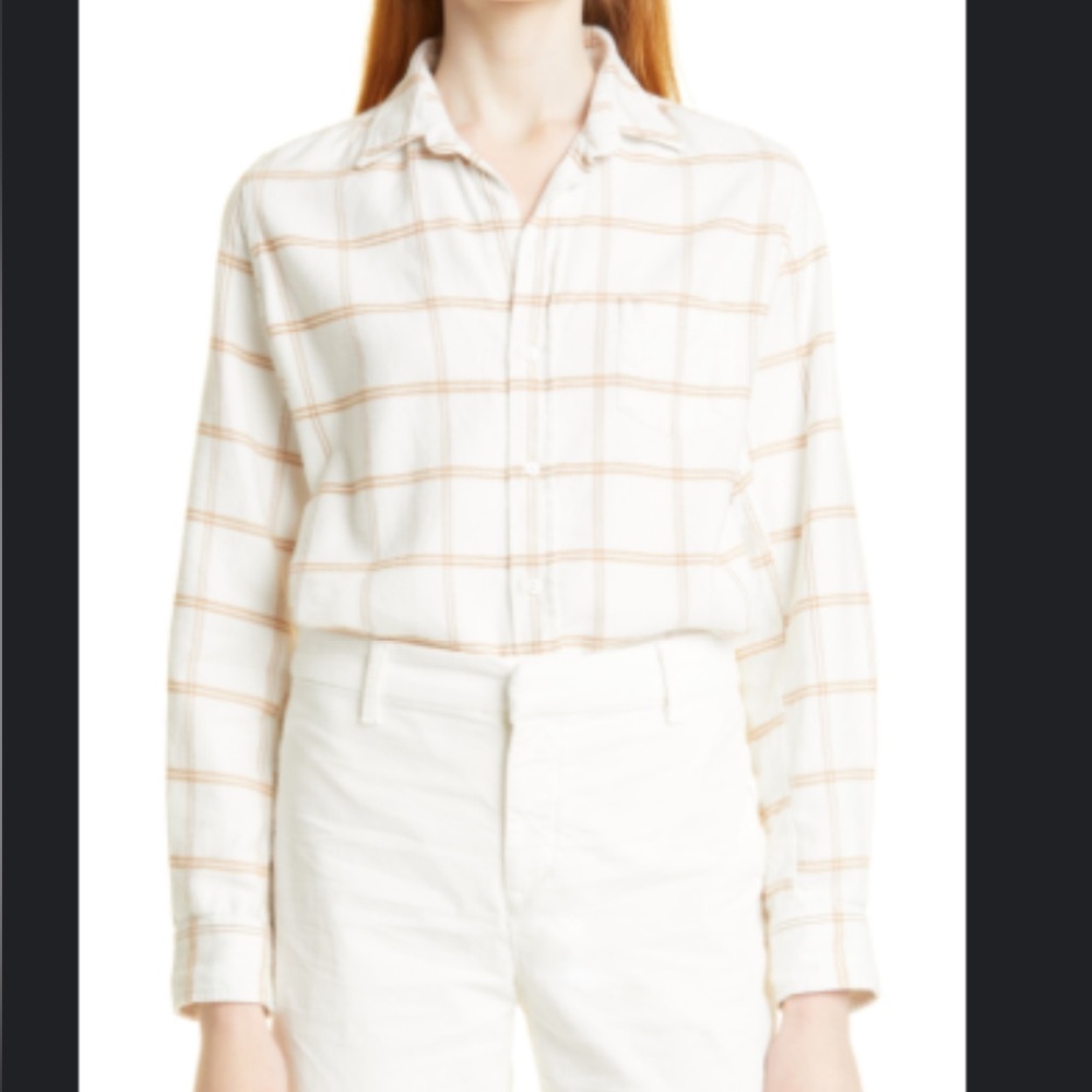 Frank & Eileen Barry button down flannel, camel windowpane color, sz M